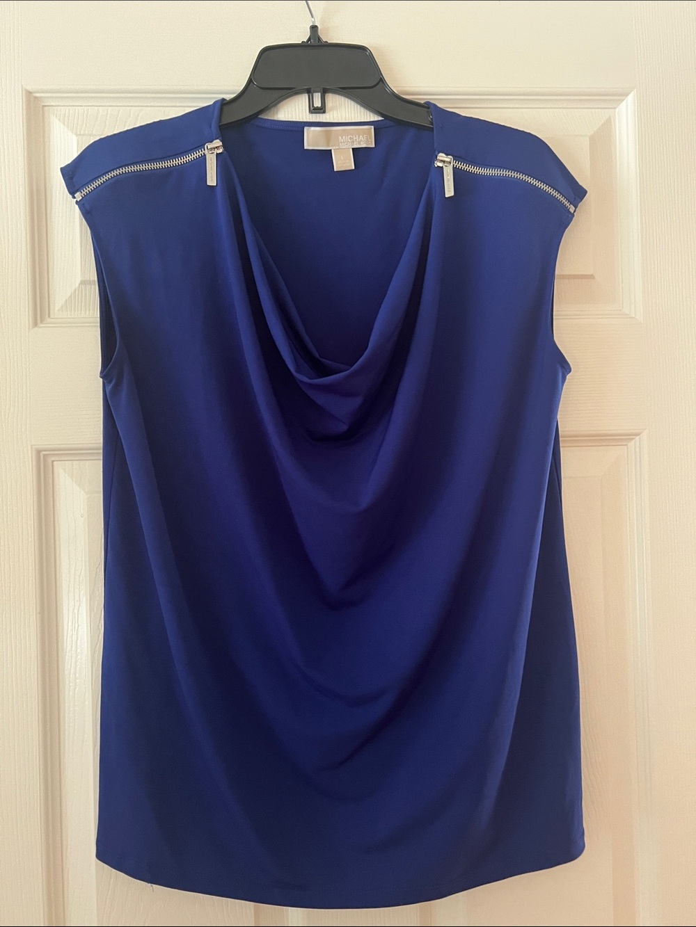 Michael Kors Royal Blue Drape Neck Sleeveless Top